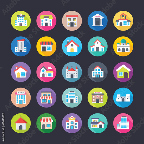 Flat Icons Set of Buildings
