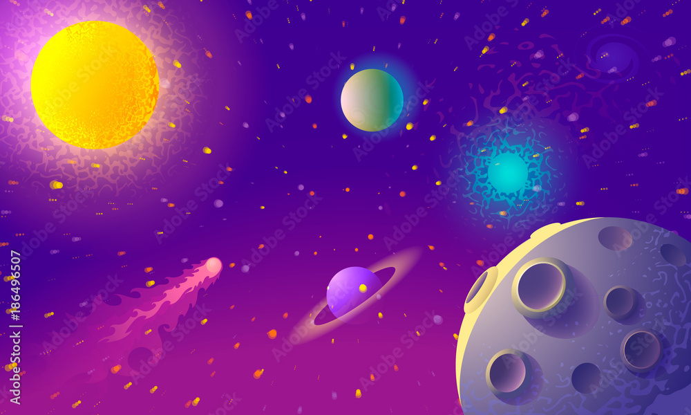 Dynamic Colorful Outer Space background. Vector illustration.