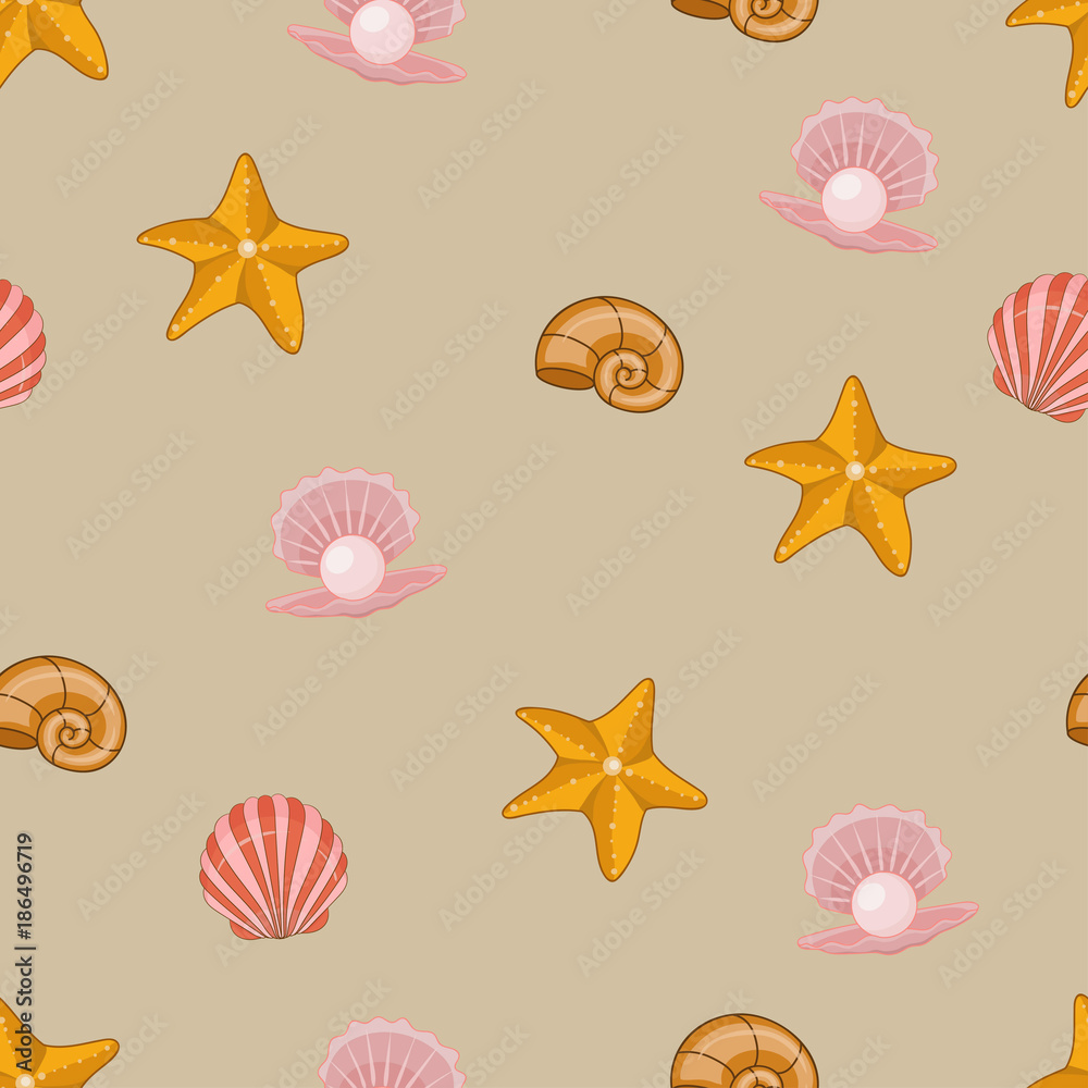 Sea shells, seastars seamless background. seamless pattern for textile, print, wallpaper. Sea life pattern. Sea shells, seastars seamless background. seamless pattern for textile, print, wallpaper. Sea life pattern.