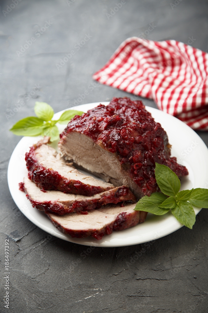 Baked pork with fruit sauce Baked pork with fruit sauce