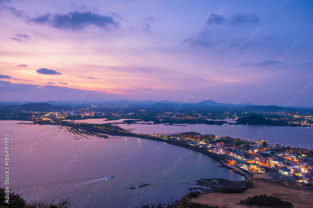 Sunset at Jeju Do Seongsan Ilchulbong , Jeju Island at Night, South Korea.