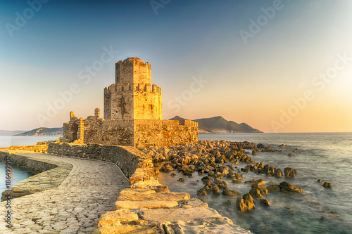  Castle of Methoni in Greece against a beautiful sunset. photo