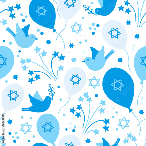 Israel Independence Day seamless pattern with balloons and Jewish star