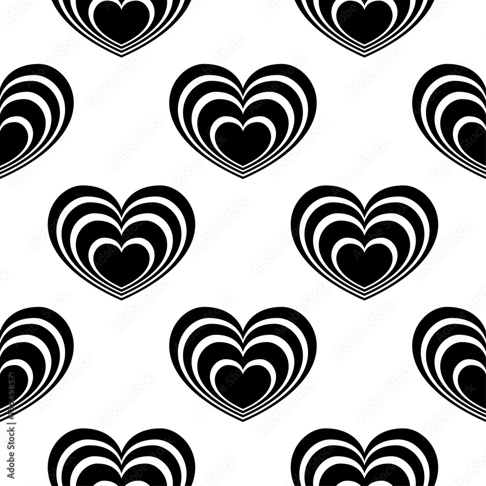 Hearts as seamless pattern. Black and white romantic background