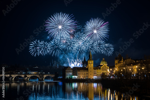 Canvas Print Prague New year's fireworks 2018