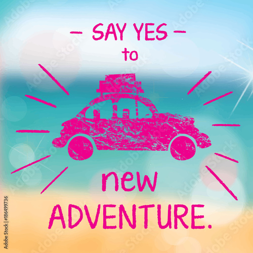 Pink car icon on summer background. Vector illustration.