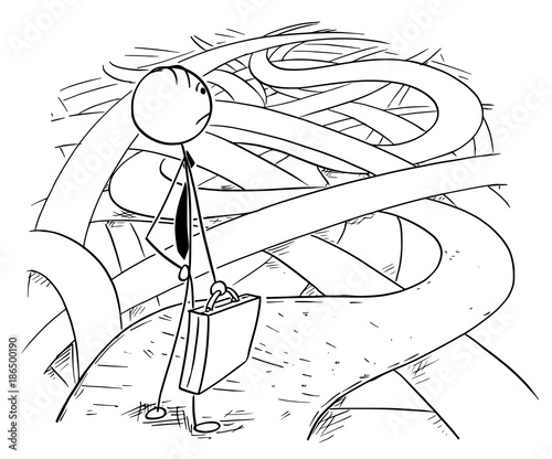 Conceptual Cartoon of Difficult Choices of Business Man