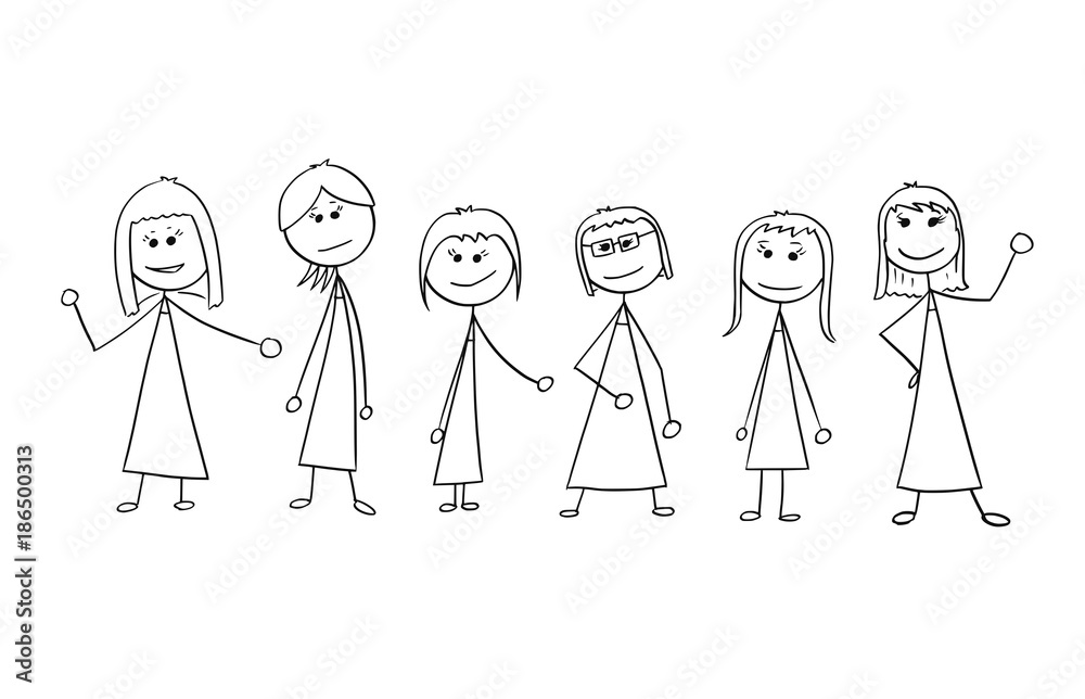 Cartoon of Crowd of Six Business Women Businesswomen People Isolated. Cartoon of Crowd of Six Business Women Businesswomen People Isolated.
