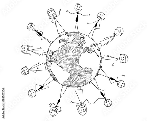 Conceptual Cartoon of International Business Cooperation