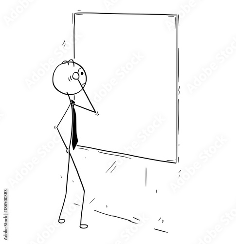 Cartoon of Businessman Looking on Empty Blank Wall Board