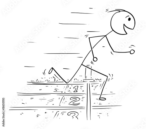 Cartoon of Man Winning the Race Run
