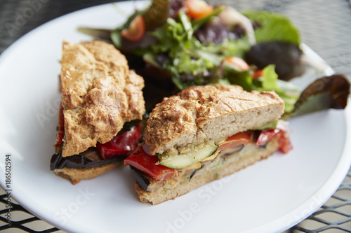 Healthy Vegetarian Sandwich On Plate In Coffee Shop