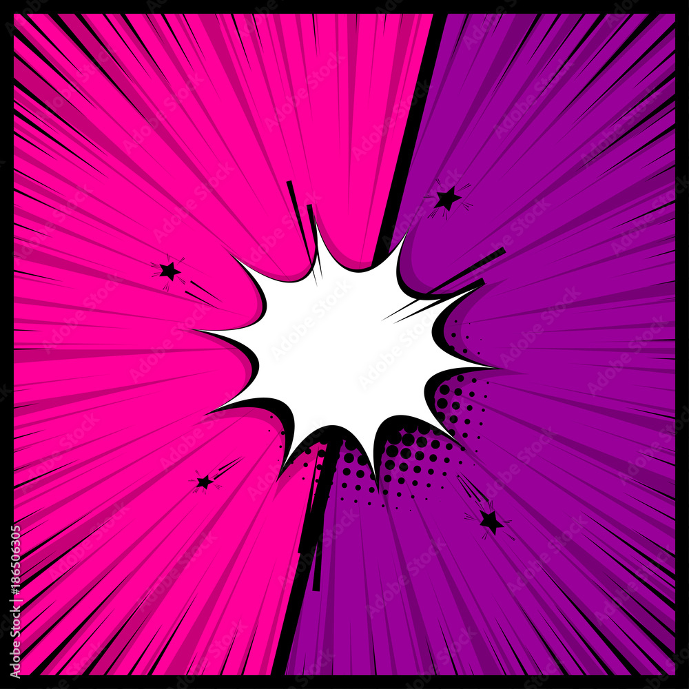 Pop art colorful backdrop mock up. Comics book empty colored template  background. Vector illustration halftone dot chat mockup versus comic text.  Silhouette boom explosion. Speech bubble box balloon. Stock Vector | Adobe