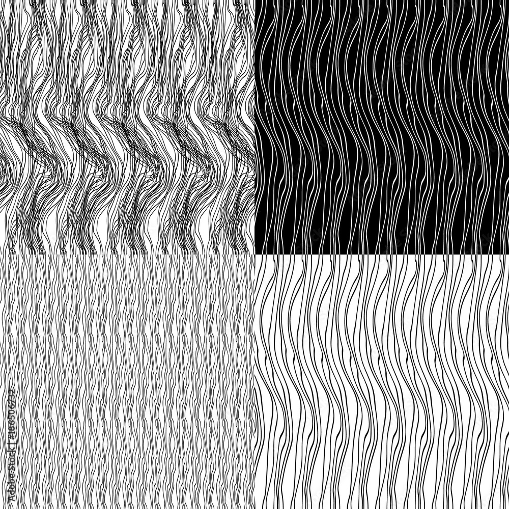 Vector Set of Seamless Geometric Patterns. Abstract Wavy Backgrounds.Cute monochrome collection.