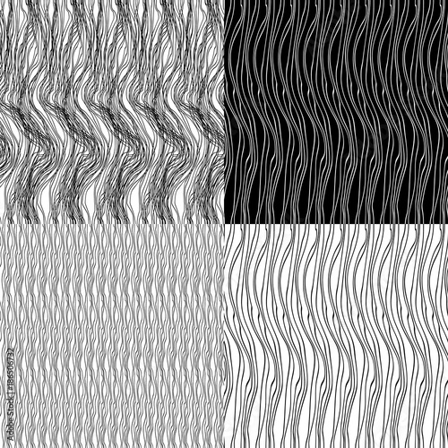 Vector Set of Seamless Geometric Patterns. Abstract Wavy Backgrounds.Cute monochrome collection.