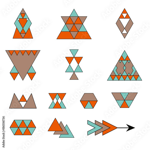 Set of vector geometric icons and logotypes. Trendy hipster backgrounds elements. Vector illustration.