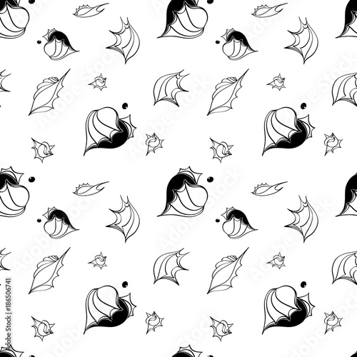 Seamless Pattern with various seashells. Vector illustration.