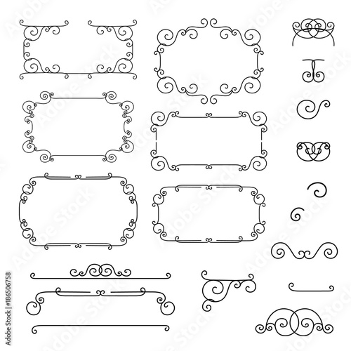 Design Elements. Ornamental vintage frames. Page decoration. Vector illustrations Isolated on white background. Can use for birthday card, wedding invitation and labels.