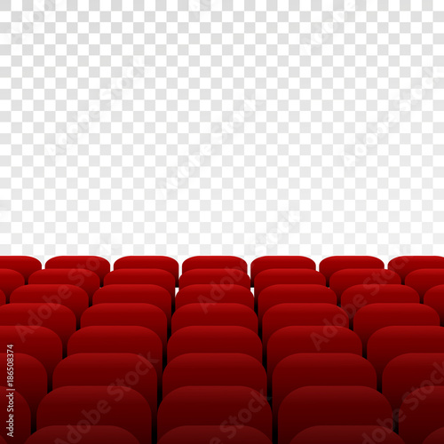 Rows of red cinema or theater seats hall interior isolated of transparent background. Vector illustration