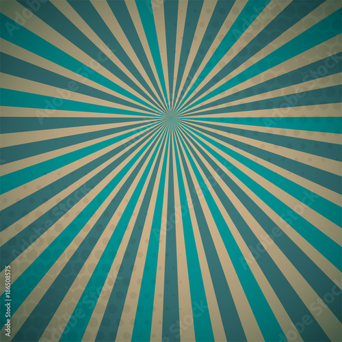 Blue turquoise colored Pop-Art style blue comics book background, Lichtenstein popart. Pop art comic strip backdrop sunlight, sun ray space. Funny halftone dotted template. Vector illustration.