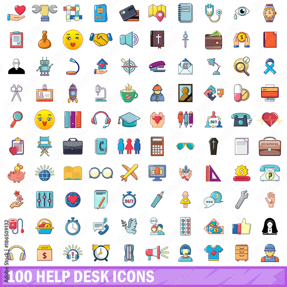 100 help desk icons set, cartoon style 100 help desk icons set, cartoon style