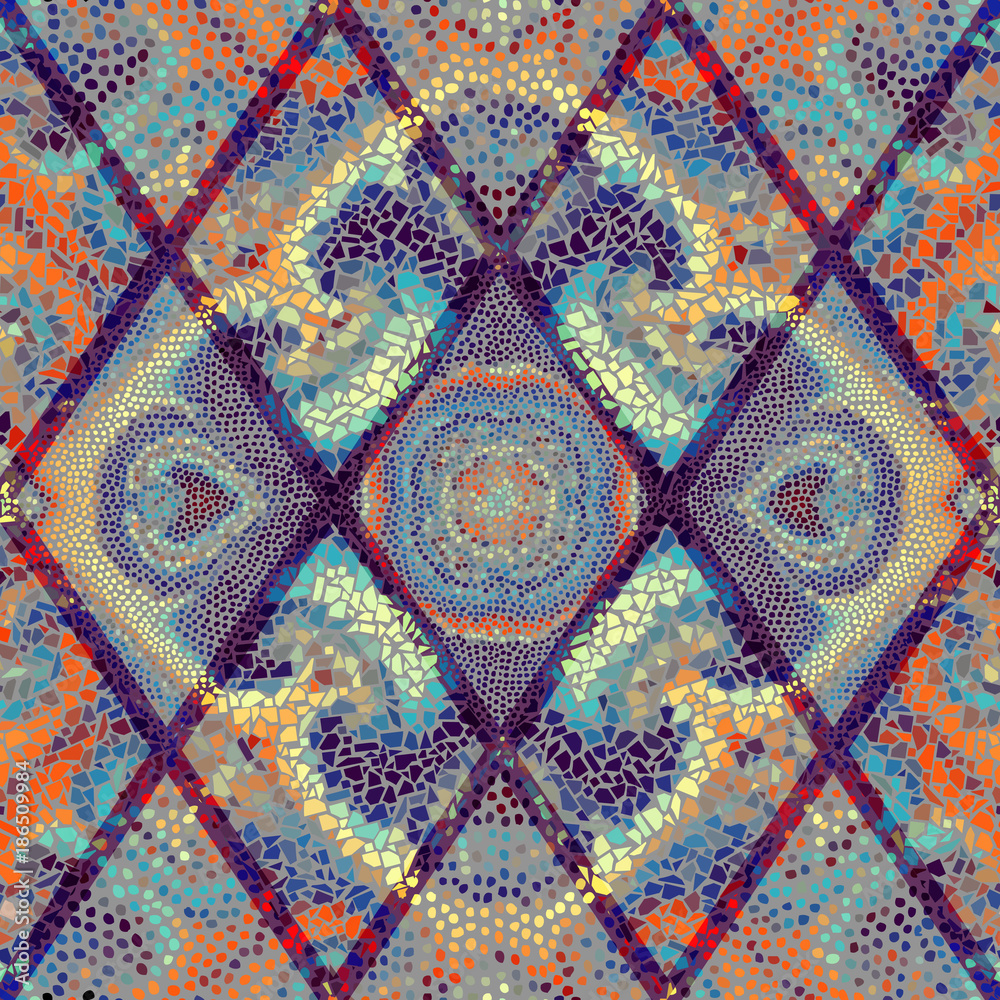 Fototapeta premium Seamless background pattern. Mosaic art pattern of rhombuses of different tile textures.
