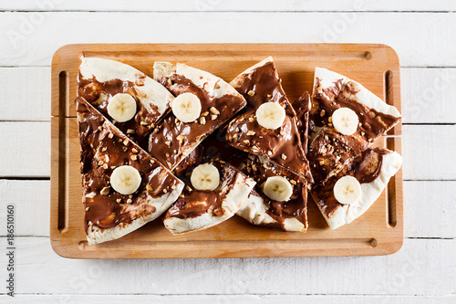 Dessert or breakfast pizza with nutella