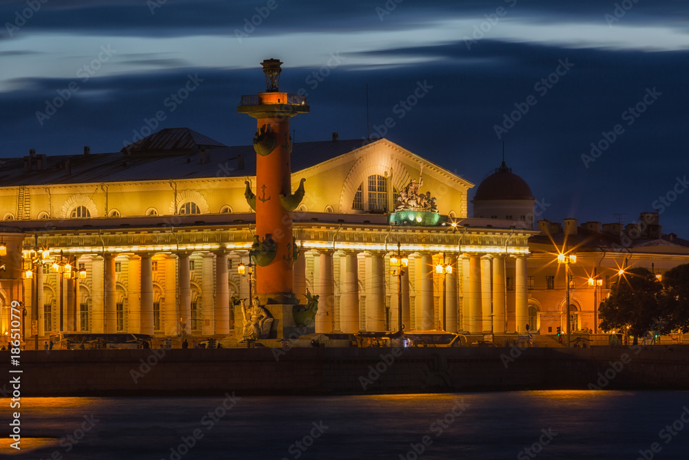 Night view of St. Petersburg. Vasilyevsky Island in night
