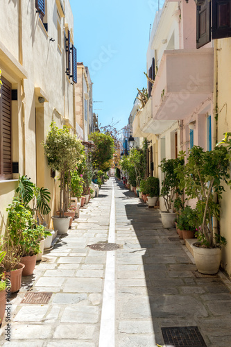 Fototapeta Naklejka Na Ścianę i Meble -  Beautiful street in Rethimno, Crete island, Greece. Summer landscape.