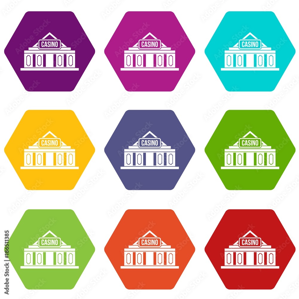 Casino building icon set color hexahedron Casino building icon set color hexahedron