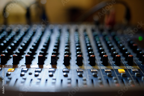 sound check for concert. Mixer control. Music engineer. Backstage 