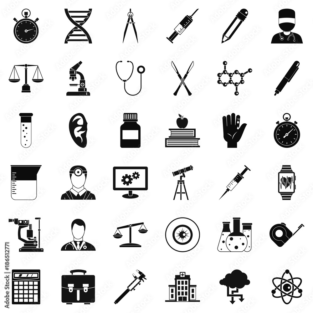 Obraz premium Microscope icons set, simple style