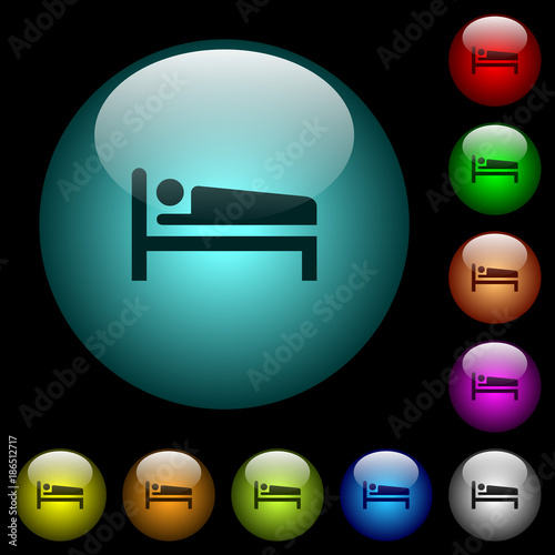 Sleeping man icons in color illuminated glass buttons