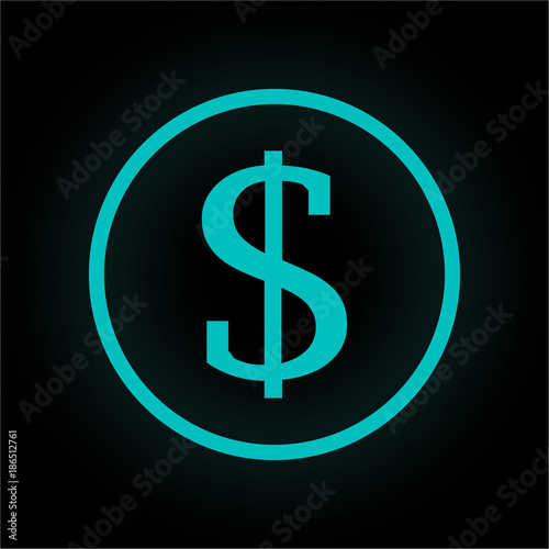 Neon Button rund - Dollarzeichen