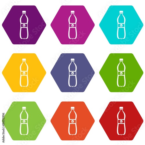 Bottle of water icon set color hexahedron