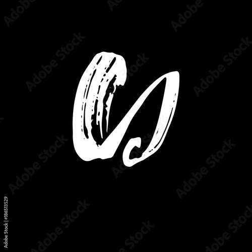 Letter D. Handwritten by dry brush. Rough strokes font. Vector illustration. Grunge style elegant alphabet.