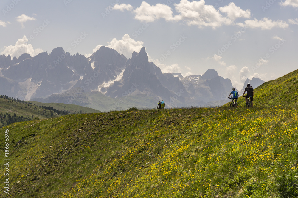 Cycling in summer in the Dolomites. Italy.