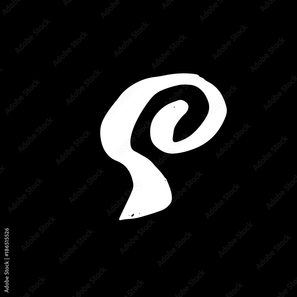 Letter S. Handwritten by dry brush. Rough strokes font. Vector illustration. Grunge style elegant alphabet.
