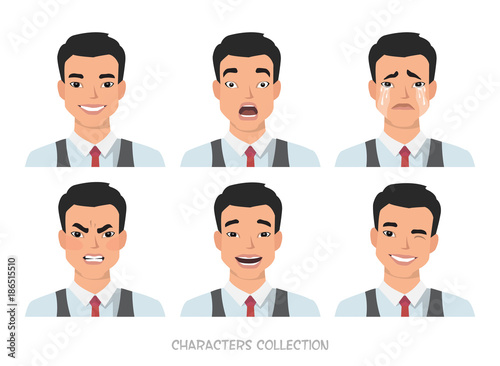 Set of emotions for asian business man.