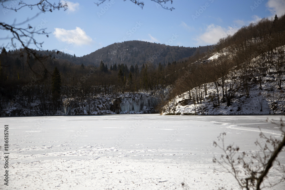 Obraz premium Plitvice lakes - national park in Croatia, winter edition