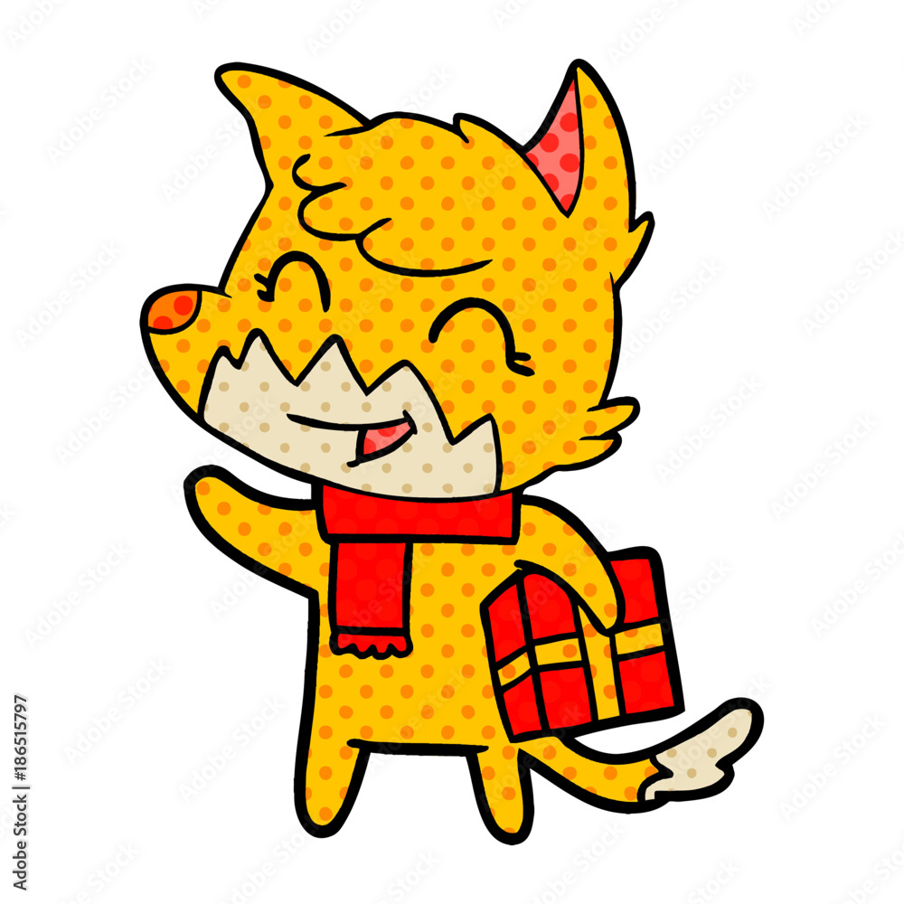 fox cartoon character with present fox cartoon character with present