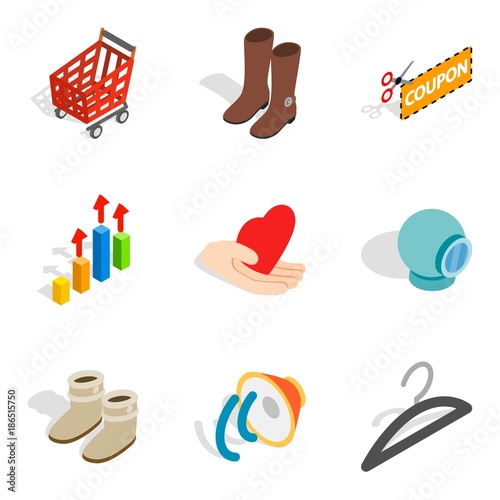 Intrusive advertising icons set, isometric style