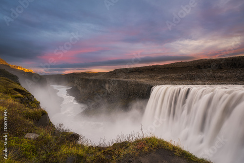 Dettifoss Waterfall in North Iceland at sunrise 