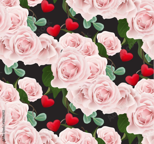 Roses pattern background. Valentines day romantic card Vector illustrations