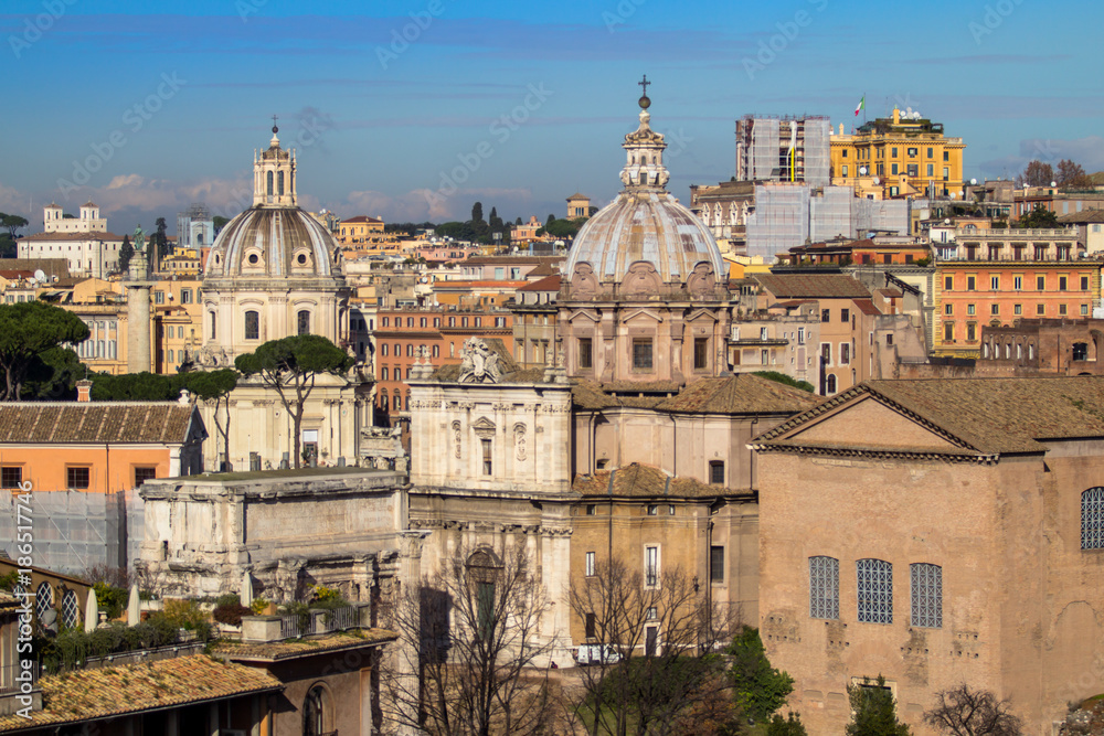 Panorama view of Rome with St Peter Cathedral