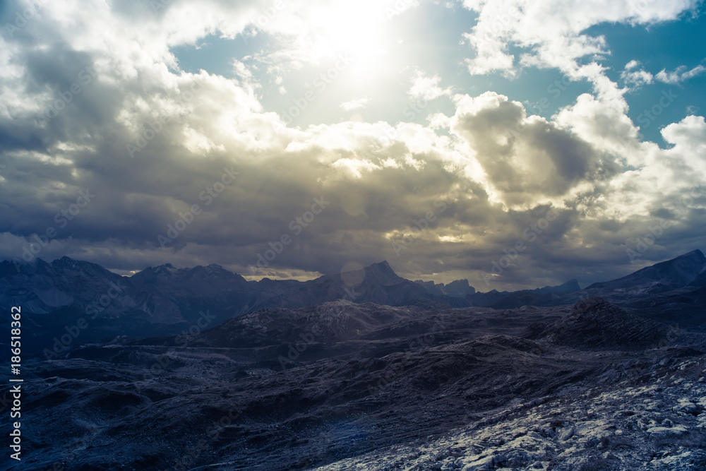 Scenic view of Italian Dolomites mountains Scenic view of Italian Dolomites mountains