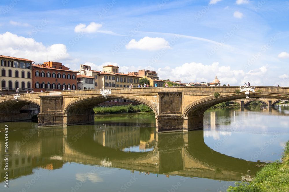 Santa Trinita bridge over river Arno. Florence. Italy