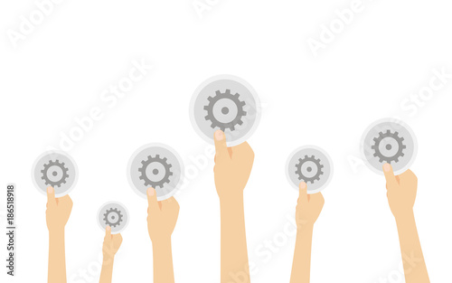 Hände halten Zahnrad - Einstellen