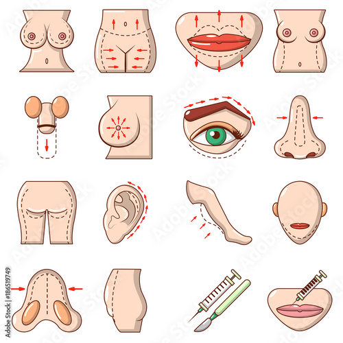 Body parts icons set, cartoon style