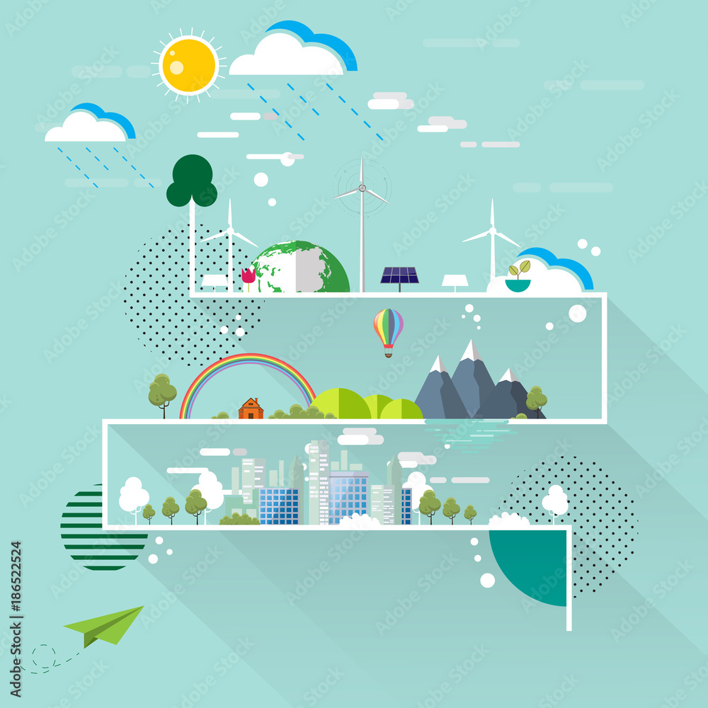 Eco and nature concept.Flat line design and poster design with simple shapes vector illustration.